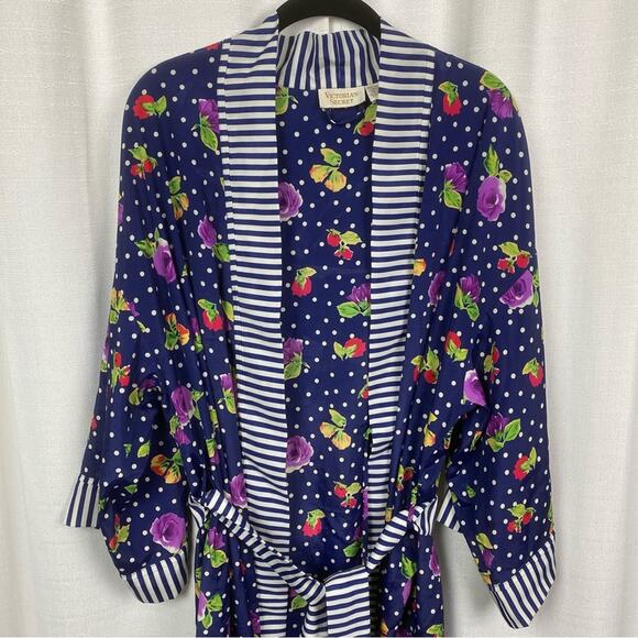 Victoria’s Secret Vintage Gold Label Blue Floral Robe Sz.OS - Picture 4 of 13